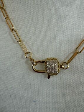 Gold Chain Necklace with Pave Padlock Pendant - Women Jewelry